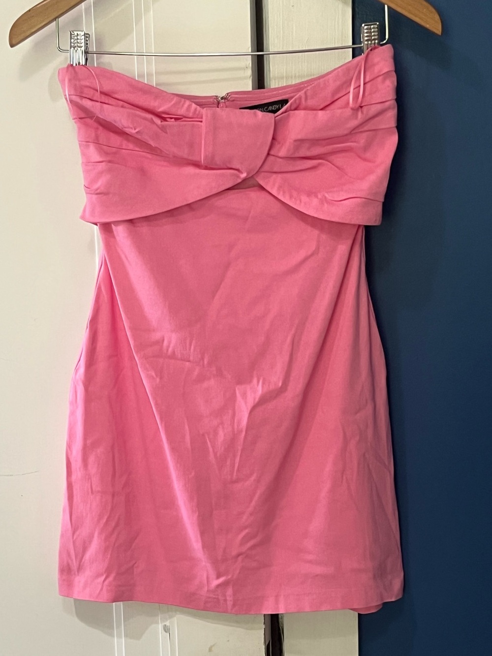 Strapless Twist Front Pink Mini Dress , cotton candy , Size M
